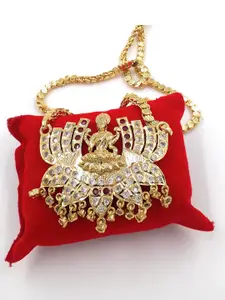 Anujeet Fashion Hub Gold-Plated AD Studded Lakshmi Dollar Necklace