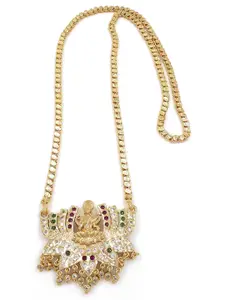 Anujeet Fashion Hub Gold-Plated AD Studded Lakshmi Dollar Necklace