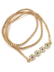 Anujeet Fashion Hub Gold-Plated AD Studded Floral Mop Necklace