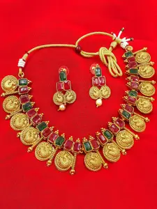 Anujeet Fashion Hub Crystals Studded Temple Necklace Set