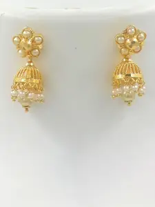 Anujeet Fashion Hub Gold Plated Artificial Beaded Dome Shaped Jhumkas