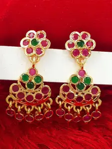 Anujeet Fashion Hub Gold-Plated American Diamond Studded Contemporary Drop Earrings