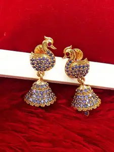 Anujeet Fashion Hub Gold Plated AD Studded Peacock Shaped Jhumkas