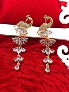 Anujeet Fashion Hub Gold-Plated American Diamond Studded Contemporary Drop Earrings