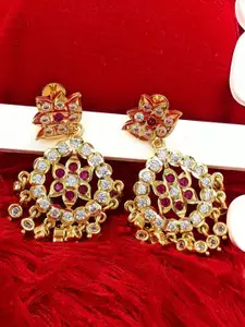 Anujeet Fashion Hub Gold-Plated American Diamond Studded Contemporary Chandbalis