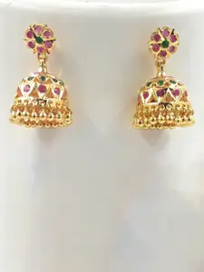 Anujeet Fashion Hub Gold-Plated American Diamond Studded Dome Shaped Jhumkas