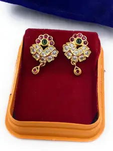 Anujeet Fashion Hub Gold Plated AD Studded Floral Shaped Drop Earrings