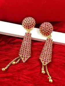 Anujeet Fashion Hub Gold-Plated American Diamond Studded Contemporary Jadau Drop Earrings
