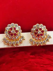 Anujeet Fashion Hub Gold-Plated American Diamond Studded Contemporary Studs Earrings