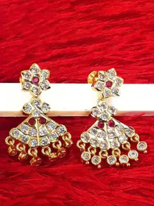 Anujeet Fashion Hub Gold-Plated American Diamond Studded Contemporary Drop Earrings