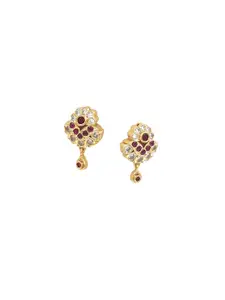 Anujeet Fashion Hub Gold-Plated American Diamond Studded Contemporary Drop Earrings