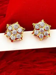Anujeet Fashion Hub Gold-Plated American Diamond Studded Floral Studs Earrings