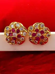 Anujeet Fashion Hub Gold-Plated American Diamond Studded Floral Studs