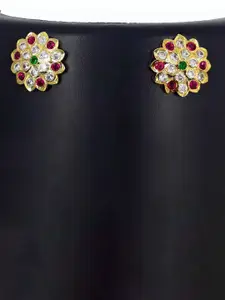 Anujeet Fashion Hub Gold Plated Covering 5 metal Impon AD-Stone Studded Floral Studs