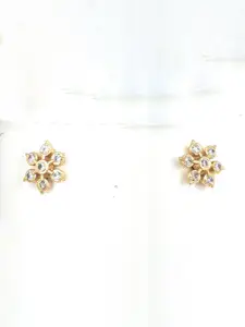 Anujeet Fashion Hub Gold-Plated American Diamond Studded Floral Studs Earrings