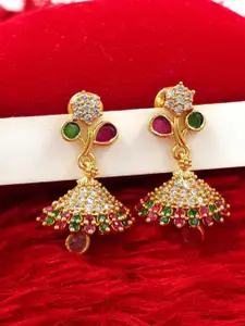 Anujeet Fashion Hub Gold Plated Covering 5 metal Impon AD Studded Dome Shaped Jhumkas