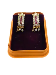 Anujeet Fashion Hub Gold-Plated American Diamond Studded Contemporary Drop Earrings