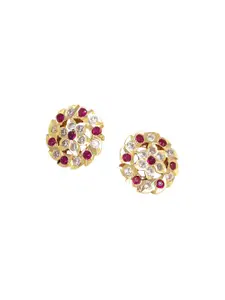 Anujeet Fashion Hub Gold-Plated American Diamond Studded Floral Studs