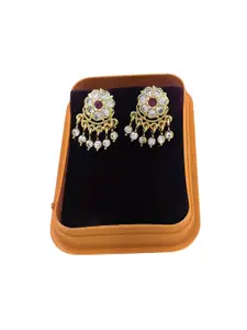 Anujeet Fashion Hub Gold-Plated American Diamond Studded Contemporary Drop Earrings