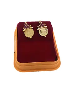 Anujeet Fashion Hub Gold-Plated American Diamond Studded Coin Contemporary Temple Studs