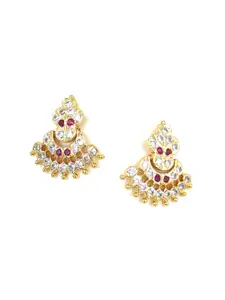 Anujeet Fashion Hub Gold-Plated American Diamond Studded Contemporary Drop Earrings