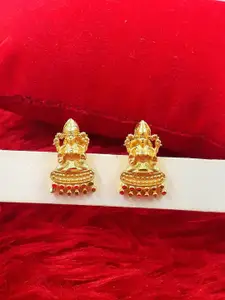 Anujeet Fashion Hub Gold-Plated Goddess Laxmi Contemporary Temple Drop Earrings