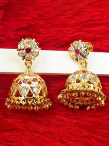 Anujeet Fashion Hub Gold Plated AD Studded Dome Shaped Jhumkas