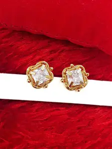 Anujeet Fashion Hub Gold-Plated American Diamond Studded Square Studs Earrings