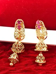 Anujeet Fashion Hub Gold-Plated American Diamond Studded Contemporary Jhumkas