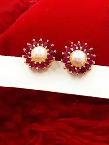 Anujeet Fashion Hub Gold-Plated Artificial Stones Studded Floral Studs