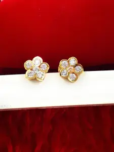 Anujeet Fashion Hub Gold-Plated American Diamond Studded Floral Studs