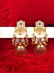 Anujeet Fashion Hub Gold-Plated American Diamond Studded Dome Shaped Jhumkas