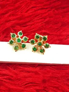 Anujeet Fashion Hub Gold-Plated American Diamond Studded Floral Studs Earrings