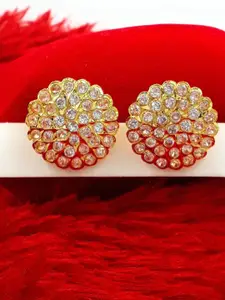 Anujeet Fashion Hub Gold Plated AD Studded Floral Shaped Studs