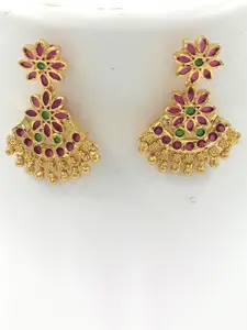 Anujeet Fashion Hub Gold-Plated American Diamond Studded Dangler Drop Earrings