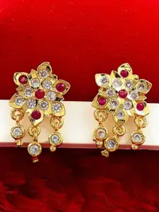 Anujeet Fashion Hub Gold-Plated American Diamond Studded Contemporary Drop Earrings