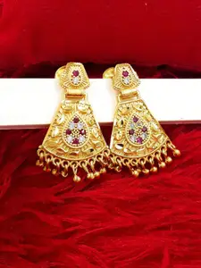 Anujeet Fashion Hub Gold-Plated American Diamond Studded Contemporary Drop Earrings