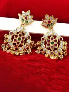 Anujeet Fashion Hub Gold-Plated American Diamond Studded Contemporary Drop Earrings