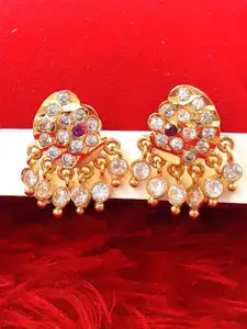 Anujeet Fashion Hub Gold-Plated American Diamond Studded Contemporary Studs Earrings