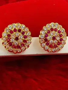 Anujeet Fashion Hub Gold-Plated American Diamond Studded Floral Studs Earrings