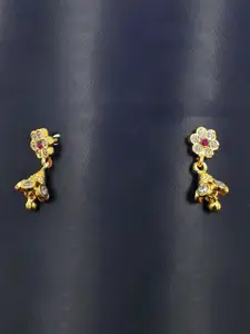 Anujeet Fashion Hub Gold Plated Covering 5 metal Impon AD Studded Dome Shaped Jhumkas