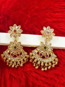 Anujeet Fashion Hub Gold-Plated American Diamond Studded Contemporary Drop Earrings