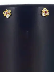 Anujeet Fashion Hub Gold-Plated American Diamond Studded Floral Studs Earrings