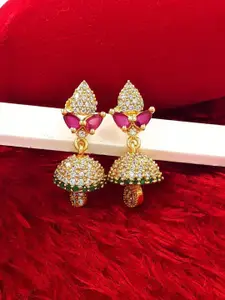 Anujeet Fashion Hub Gold-Plated Dome Shaped American Diamond Jhumkas