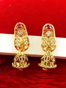 Anujeet Fashion Hub Gold-Plated American Diamond Studded Contemporary Drop Earrings