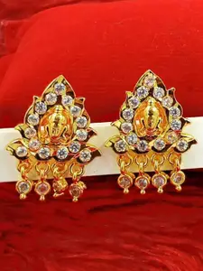 Anujeet Fashion Hub Gold-Plated American Diamond Studded Contemporary Drop Earrings