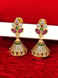 Anujeet Fashion Hub Gold-Plated American Diamond Studded Dome Shaped Jhumkas