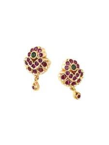 Anujeet Fashion Hub Gold-Plated American Diamond Studded Dangler Studs Earrings
