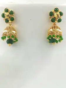 Anujeet Fashion Hub Gold-Plated American Diamond Studded Dome Shaped Jhumkas
