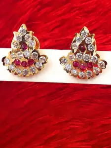 Anujeet Fashion Hub Gold-Plated American Diamond Studded Contemporary Studs Earrings
